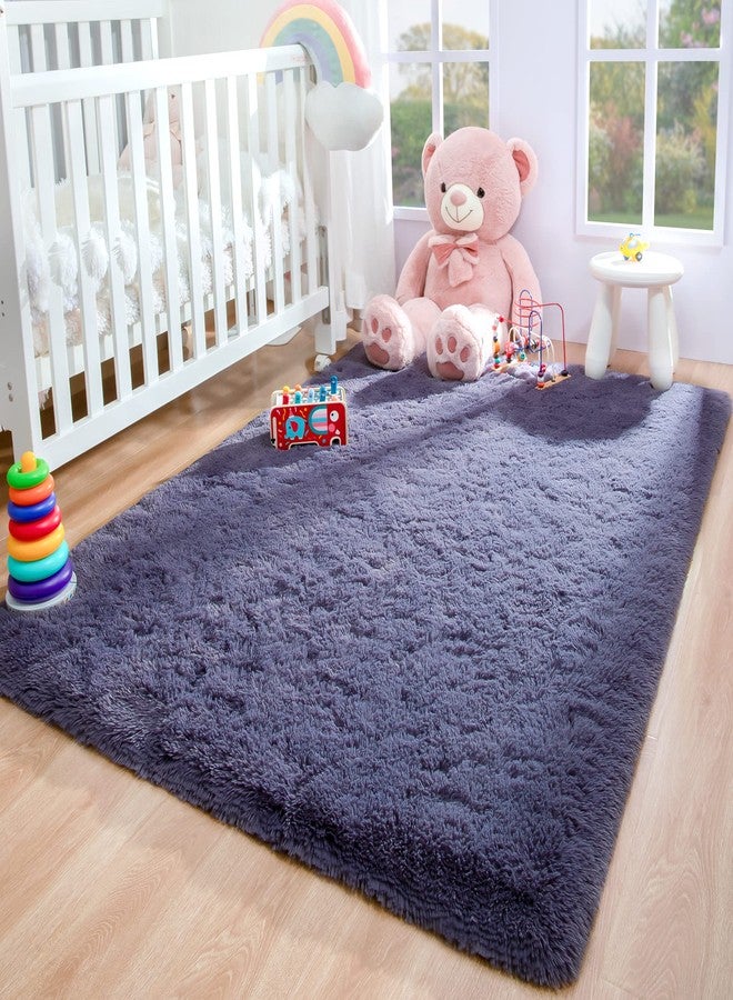 Foxmas Soft Fluffy Area Rugs for Bedroom Kids Room Plush Shaggy Nursery Rug Furry Throw Carpets for Boys Girls, College Dorm Fuzzy Rugs Living Room Home Decorate Rug, 3ft x 5ft, Grey Purple - Image 5